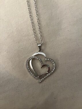 Silver Heart Pendant Necklace with Crystal Accents
